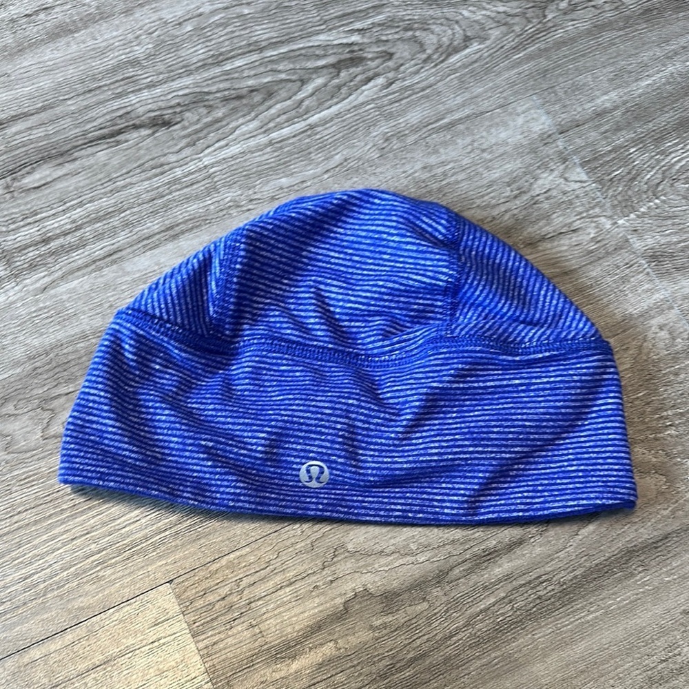 Lululemon Blue Striped Beanie Reversible